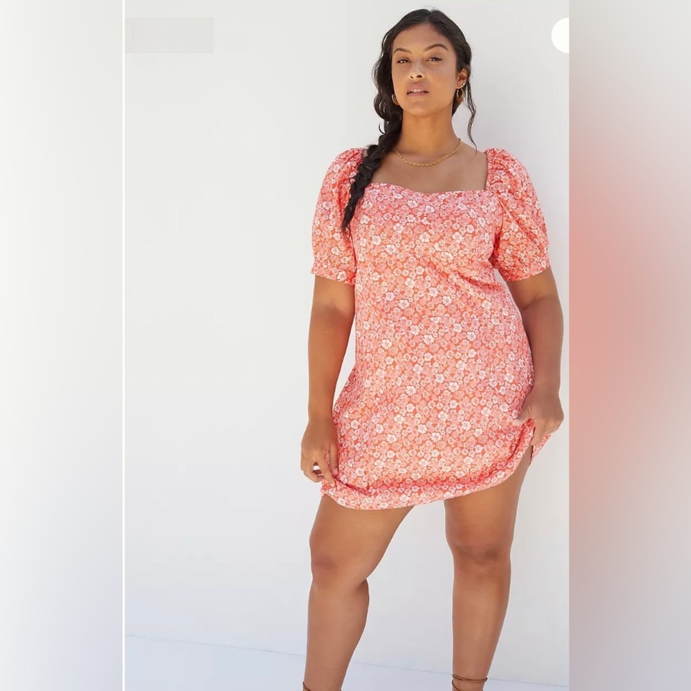 New Anthropologie Floral Puff Sleeved Mini Dress Sz XL